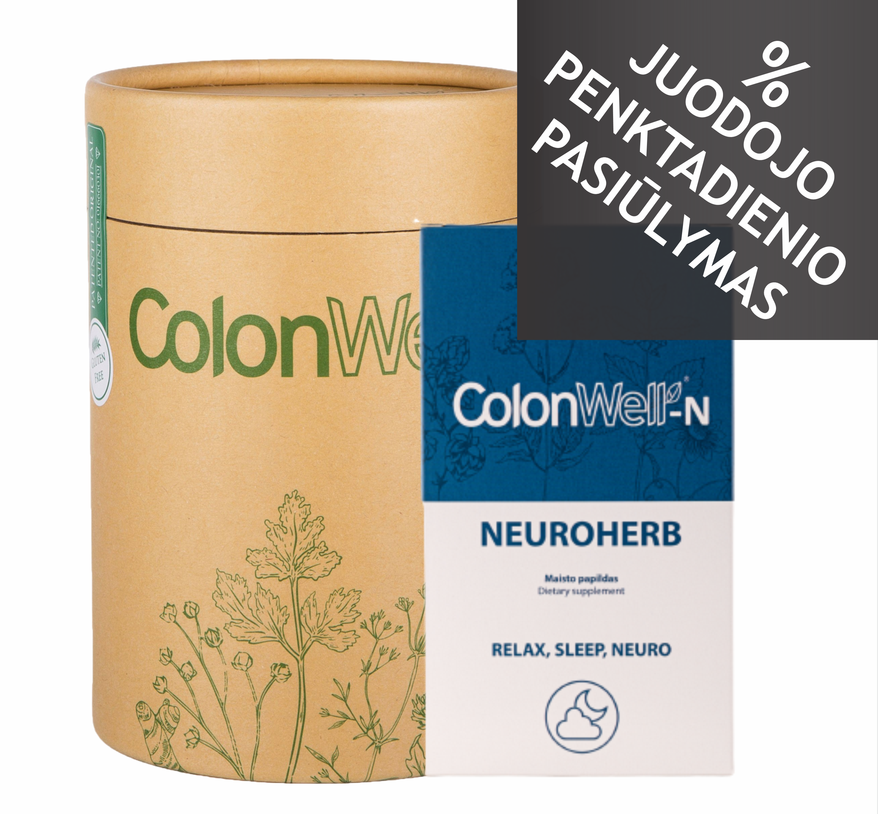 Colonwell.lt produktas - ColonWell (natūralaus skonio) 400g. + Neuroherb - maisto papildas (miegui, nervų sistemai)